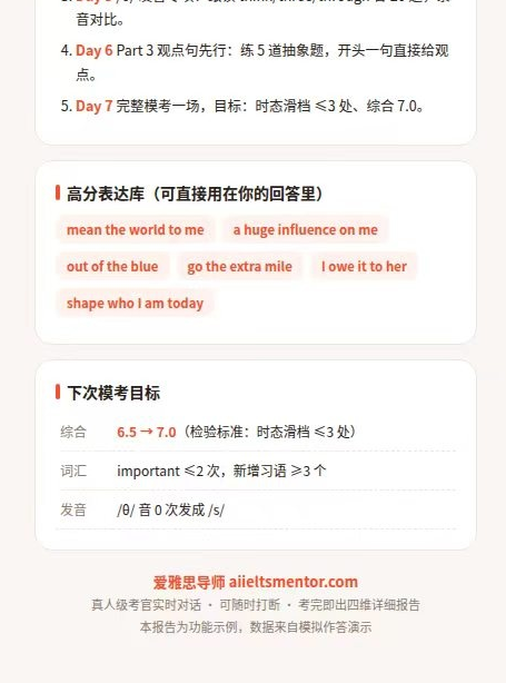 7 天计划 + 高分表达库